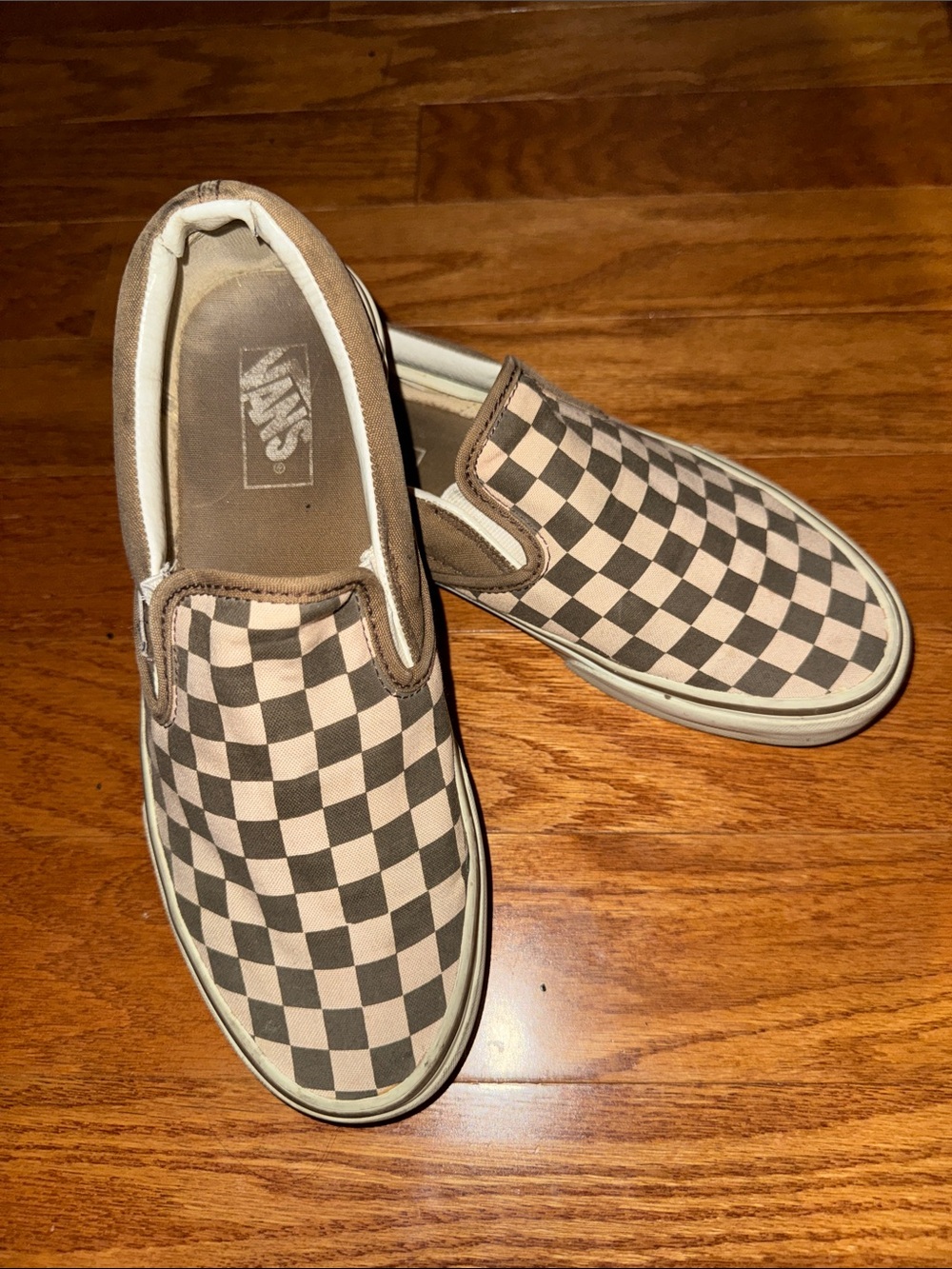 Vans Checkerboard Slip-On Sneakers Brown & Pink Size 8.5 Ladies/ Size 7 Men’s